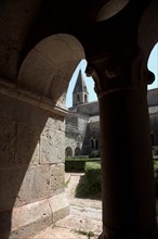 Provence799 Abbaye du Thoronet, vue principale de l'église, du cloître, du jardin, depuis le