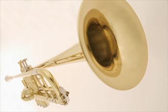 Extreme closeup of a trumpet.