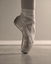 Ballet dancer's foot on point.