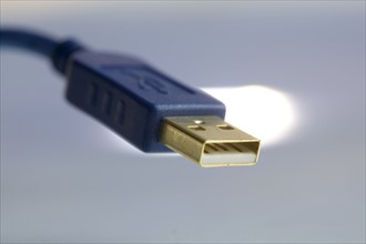 Closeup of a computer USB plug.