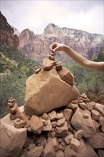 Marking a trail in Zion National Park, Utah USA.