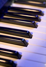 Closeup of piano keys.