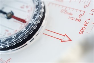 Closeup of a compass.