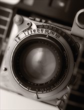 Closeup of old camera lens.