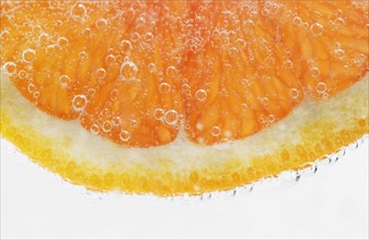 Extreme closeup of citrus fruit slice.