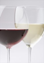Closeup of white and red wine.