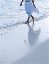 Woman strolling the beach.