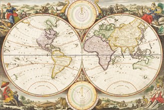 An antique map of the world.