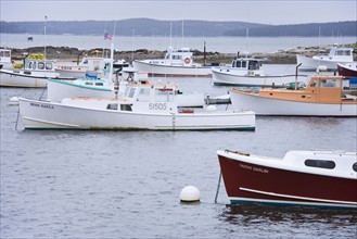 Lobster boats in a Maine harbor.