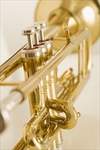 Closeup of trumpet.