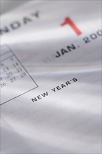 Closeup of calendar page for new year.