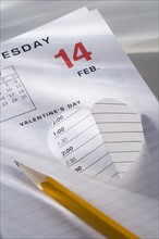 Closeup of February 14 calendar page.