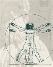 DaVinci drawing of body of man.