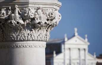 Column of the Doges'  Palace with Church of Saint Giorgio Maggiore  Venice Italy.
