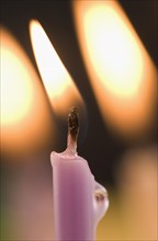 Closeup of lit candles.