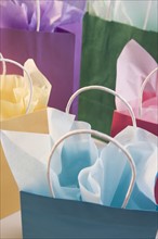 Closeup of colorful gift bags.