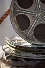 Closeup of stack of film reels.