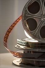 Closeup of pile of film reels.