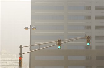 Green lights at traffic signal.