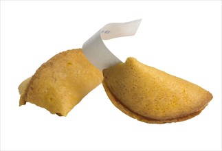 Closeup of a single fortune cookie.