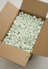 Closeup of a box full of Styrofoam.