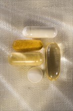 Closeup of a variety of pills.