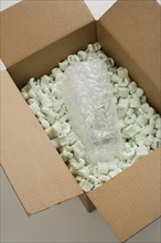 Still life of box of Styrofoam and bubble wrap.