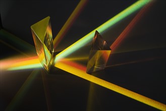 Light passing through two prisms.