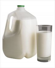 A gallon and glass of milk.