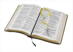 An open Holy Bible with cross.