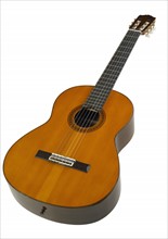 Closeup of an acoustic guitar.