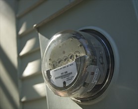 Closeup of a home electric meter.