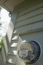 Closeup of a home electric meter.
