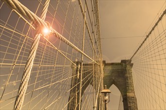Closeup of Brooklyn Bridge New York NY.