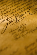 Déclaration d'indépendance des Etats-Unis - 4 juillet 1776.
La signature de John Hancocks.