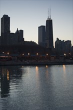 Skyline sunrise Lake Michigan Chicago Illinois USA.