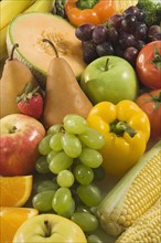 Close up of fresh fruits and vegetables.