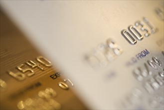 Close up of gold credit cards.