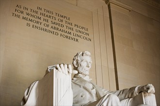 Closeup of statue at Lincoln Memorial Washington DC USA.