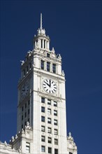 Wrigley Building clock tower Chicago Illinois USA.