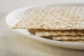 Close up of plate of Matzah.