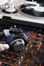 Closeup of DJ sound gear.
