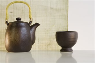 Close up of teapot and cup.