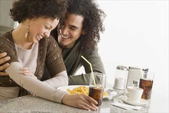 Happy couple in a restaurant.