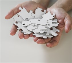 Hands holding puzzle pieces.
