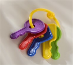 Close up of key ring baby toy.