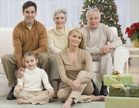 Portrait of multi-generational family on Christmas.