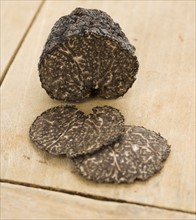 Close up of sliced black truffle.