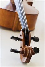 Close up of cello head.