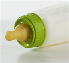 Close up studio shot of baby bottle.